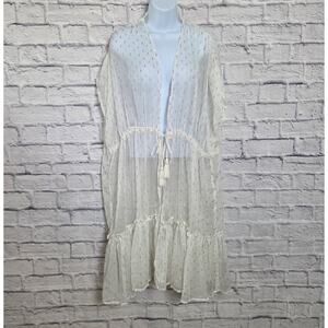 NWT LC Lauren Conrad Sheer Cover Up Duster One Size Ivory Gold Drawstring Waist
